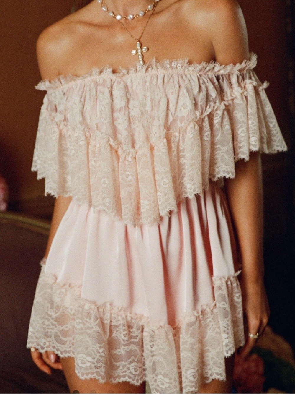 CIDER Satin Off-Shoulder Lace Ruffle Belted A-Line Mini Dress with Shorts SizeXL